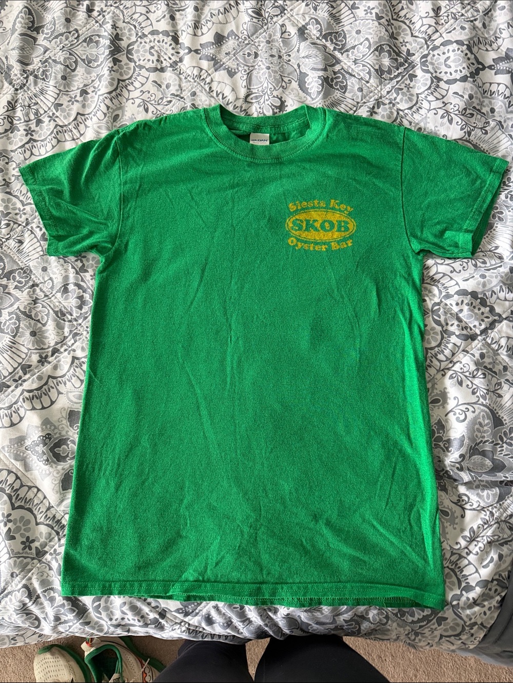 Gildan Green Tee with Yellow Skob Oyster Bar Logo